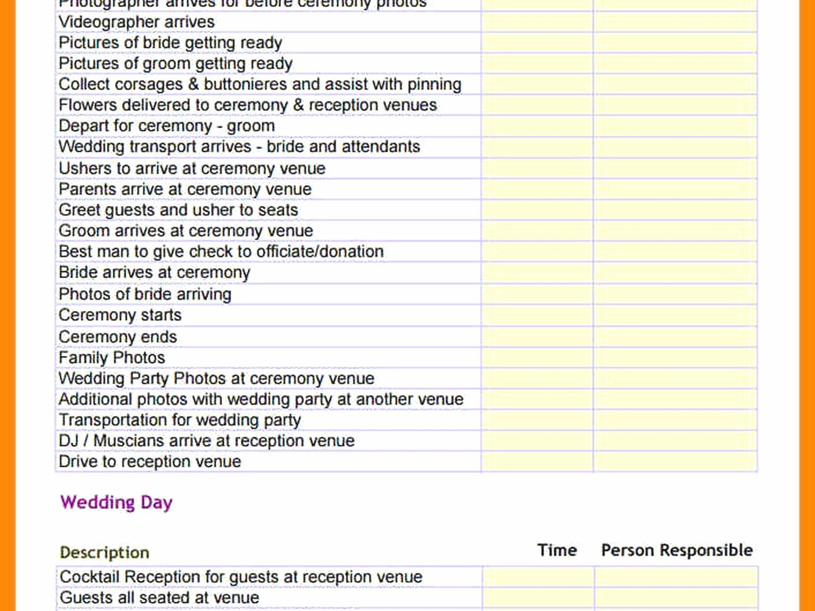 Wedding Reception Timeline Template: Party Schedule