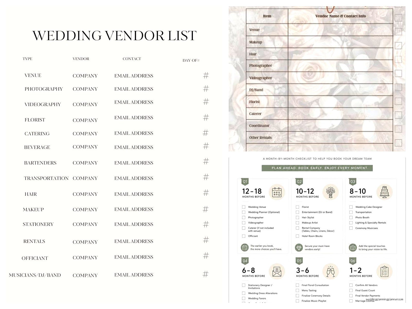Wedding Vendor List Template: Contact Tracking Sheet