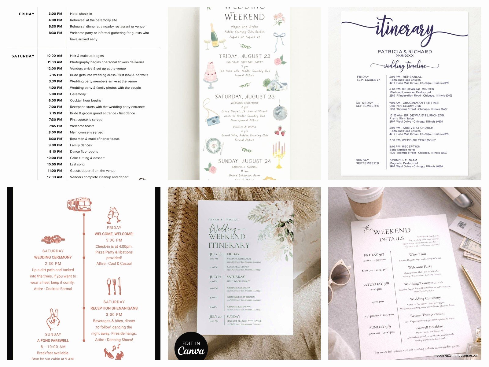 Wedding Weekend Itinerary Template: Multi-Day Schedule