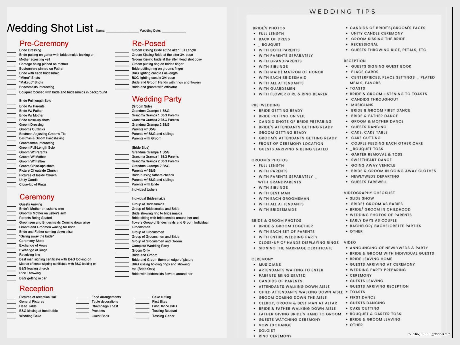 Wedding Photo Shot List Template: Free Download Files